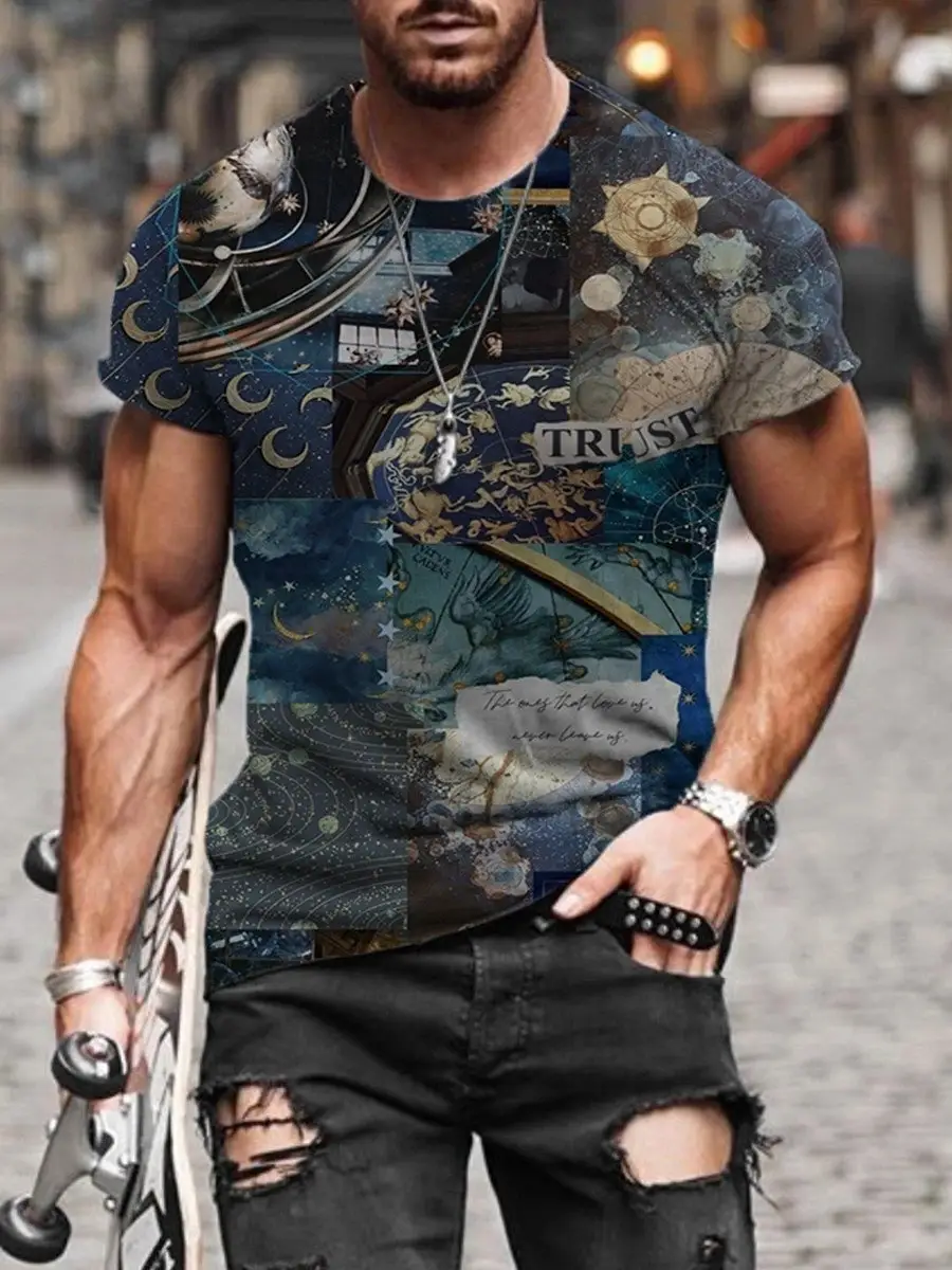 2025 Men's Abstract Printed T-Shirt Street Casual Wear