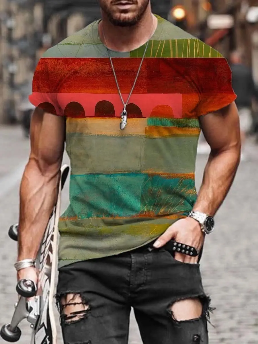 2025 Men's Abstract Printed T-Shirt Street Casual Wear