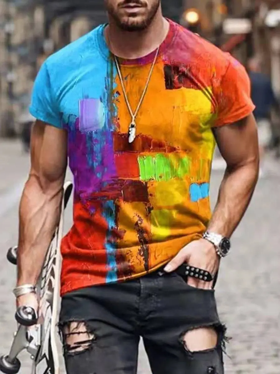 2025 Men's Abstract Printed T-Shirt Street Casual Wear