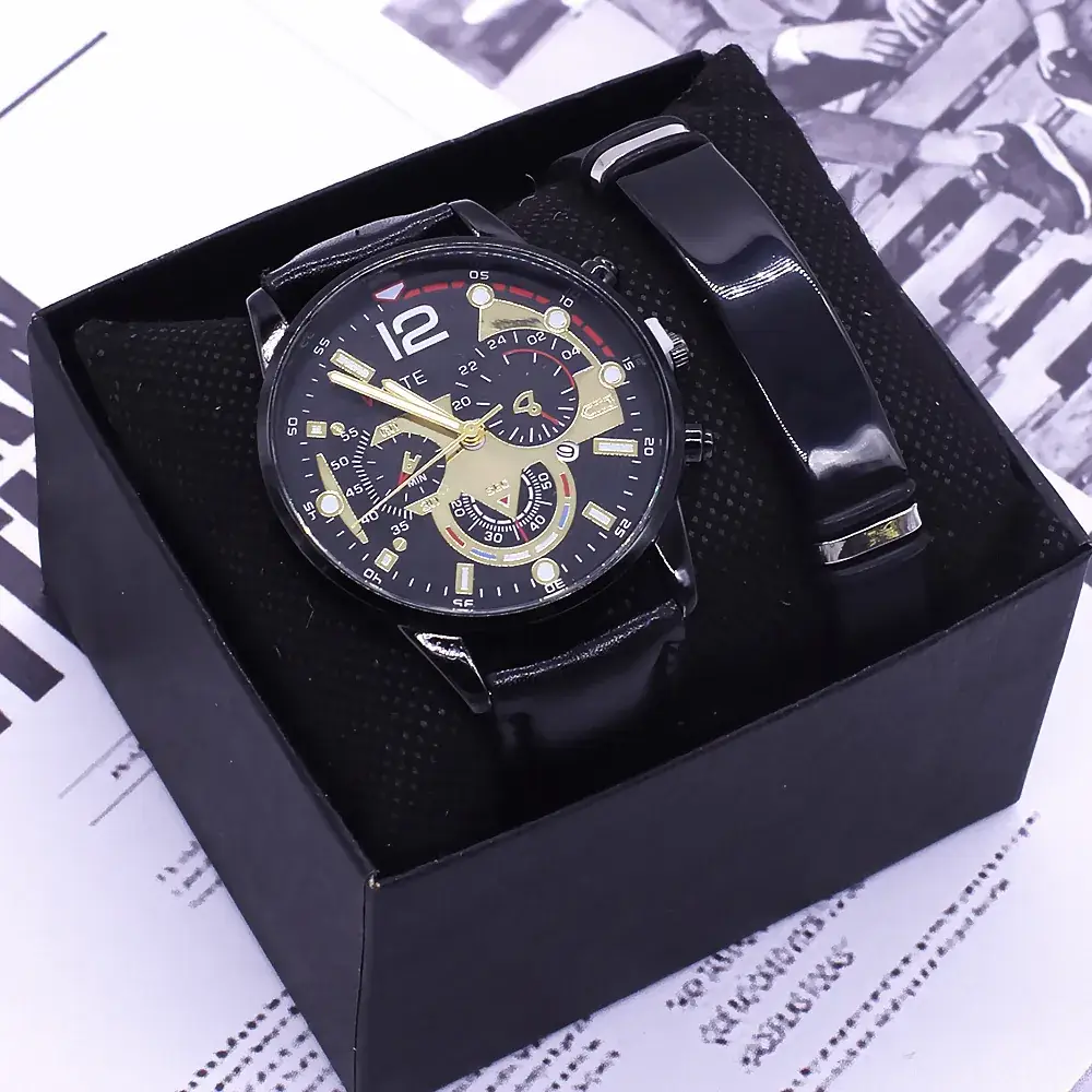Men's Stainless Steel Chronograph Watch with Black Strap