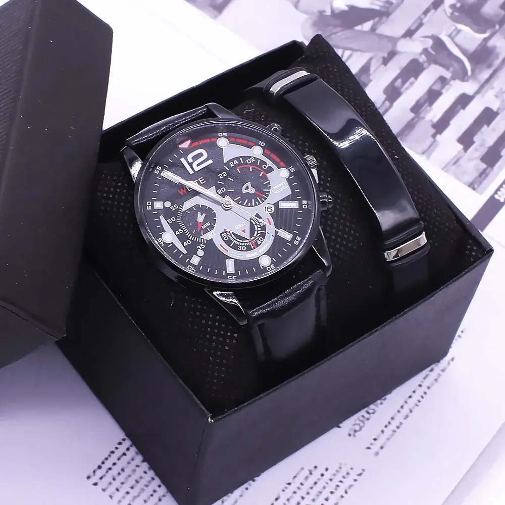 Men's Stainless Steel Chronograph Watch with Black Strap
