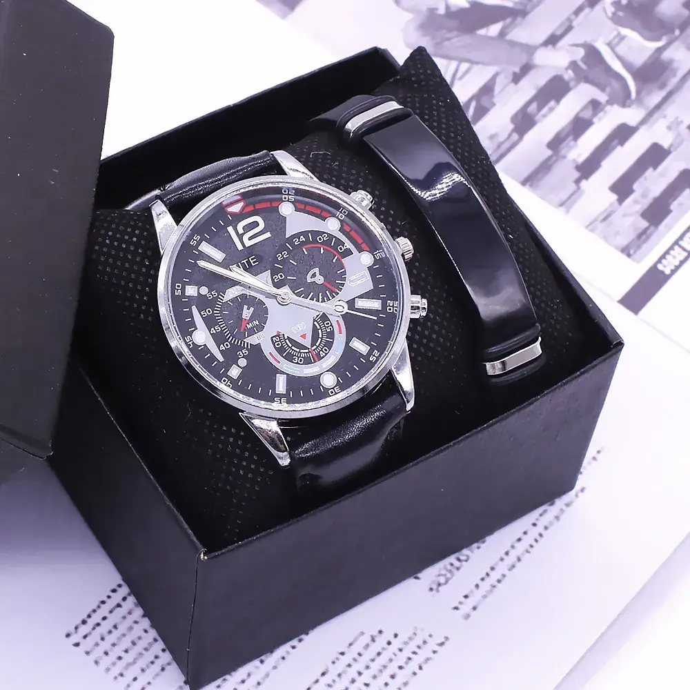 Men's Stainless Steel Chronograph Watch with Black Strap