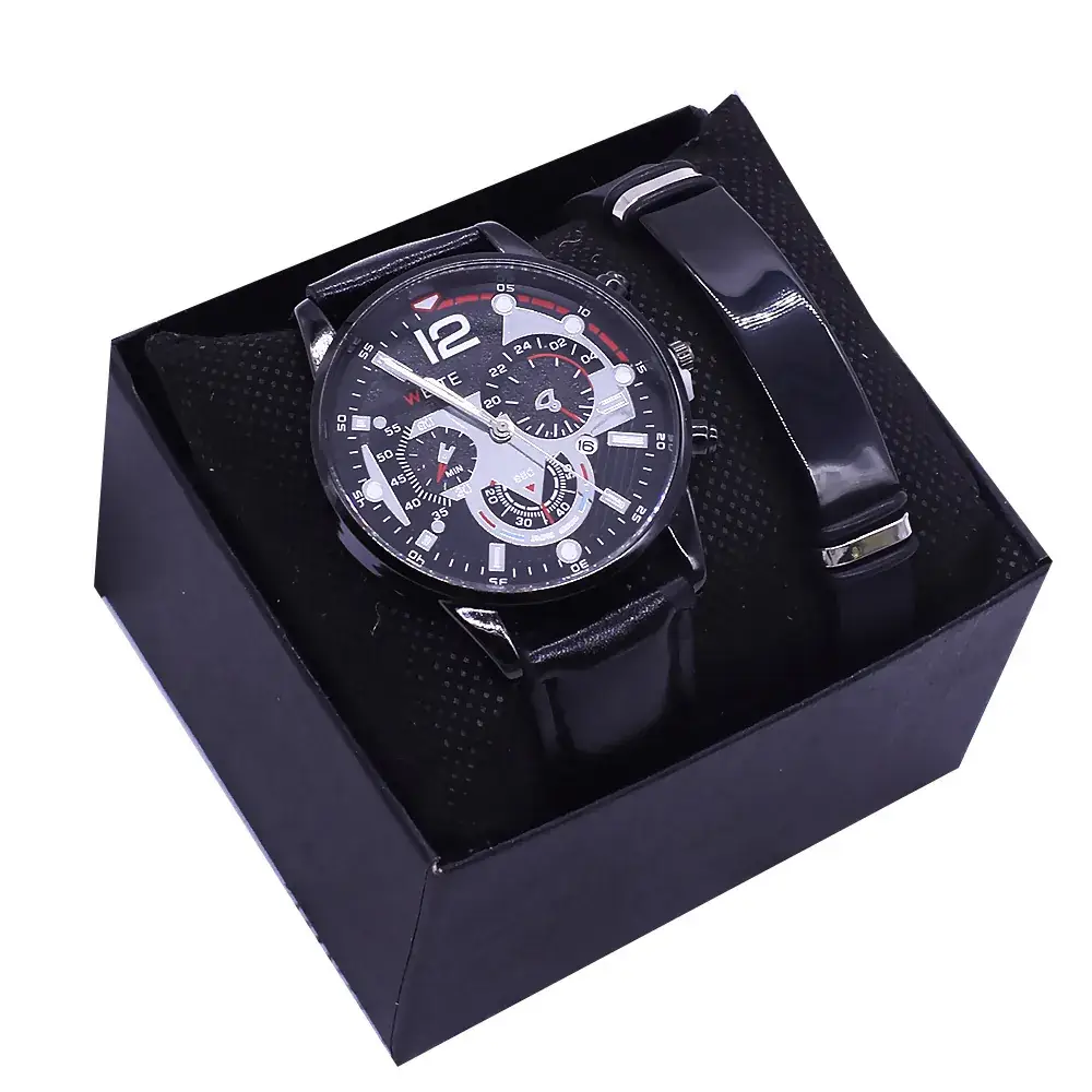 Men's Stainless Steel Chronograph Watch with Black Strap