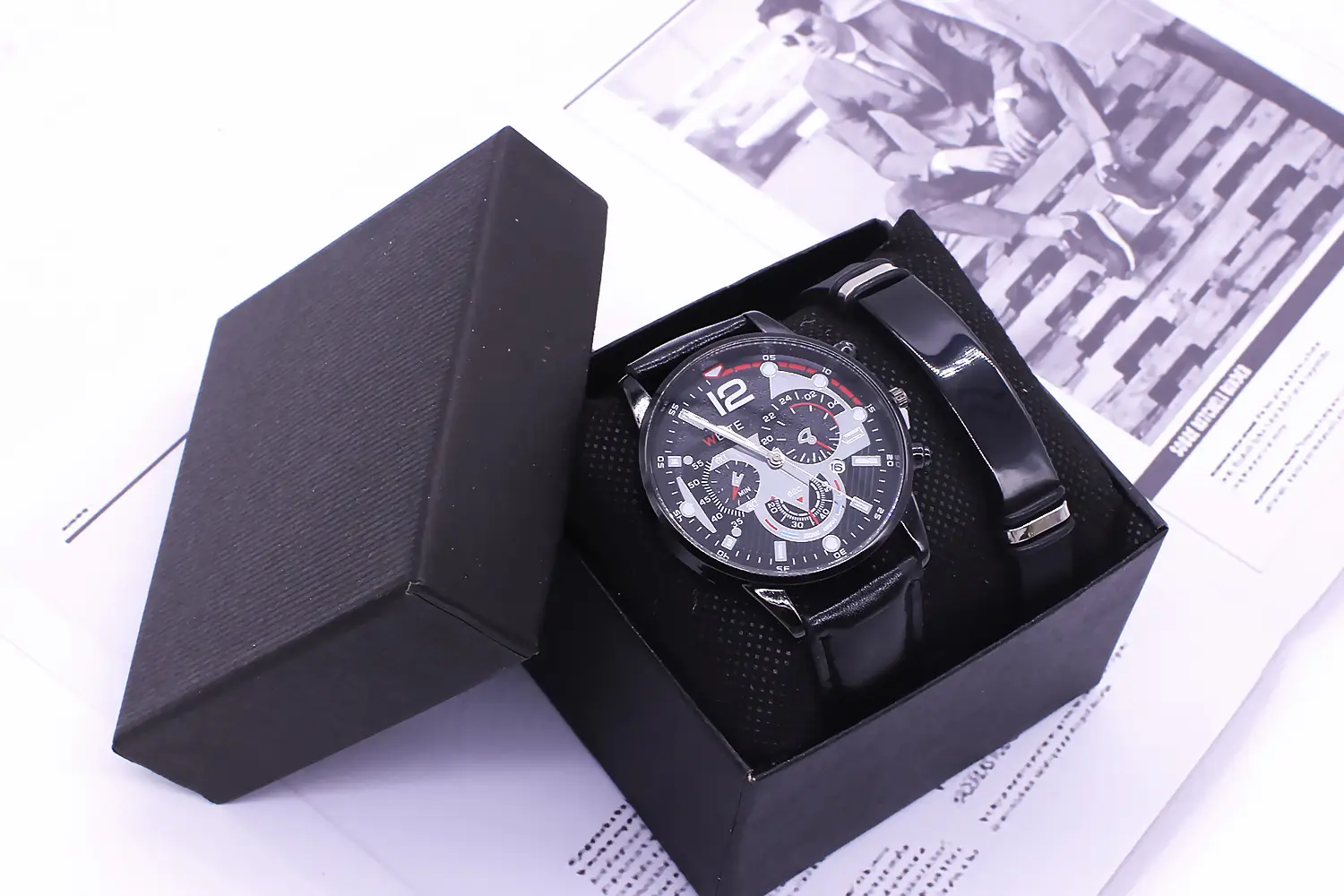 Men's Stainless Steel Chronograph Watch with Black Strap — feature 10