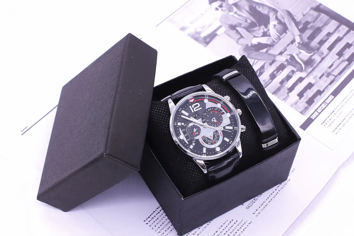 Men's Stainless Steel Chronograph Watch with Black Strap — feature 11