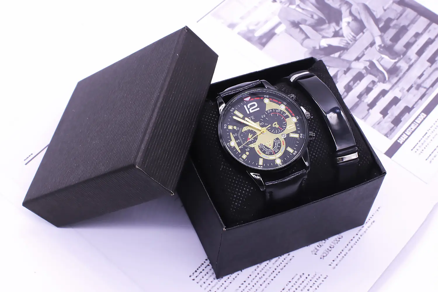 Men's Stainless Steel Chronograph Watch with Black Strap — feature 9