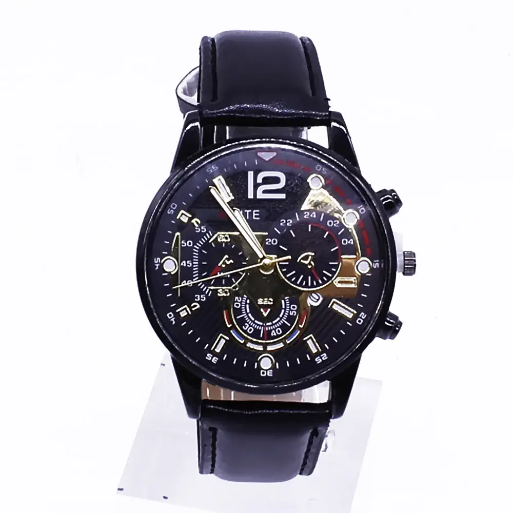 Men's Stainless Steel Chronograph Watch with Black Strap