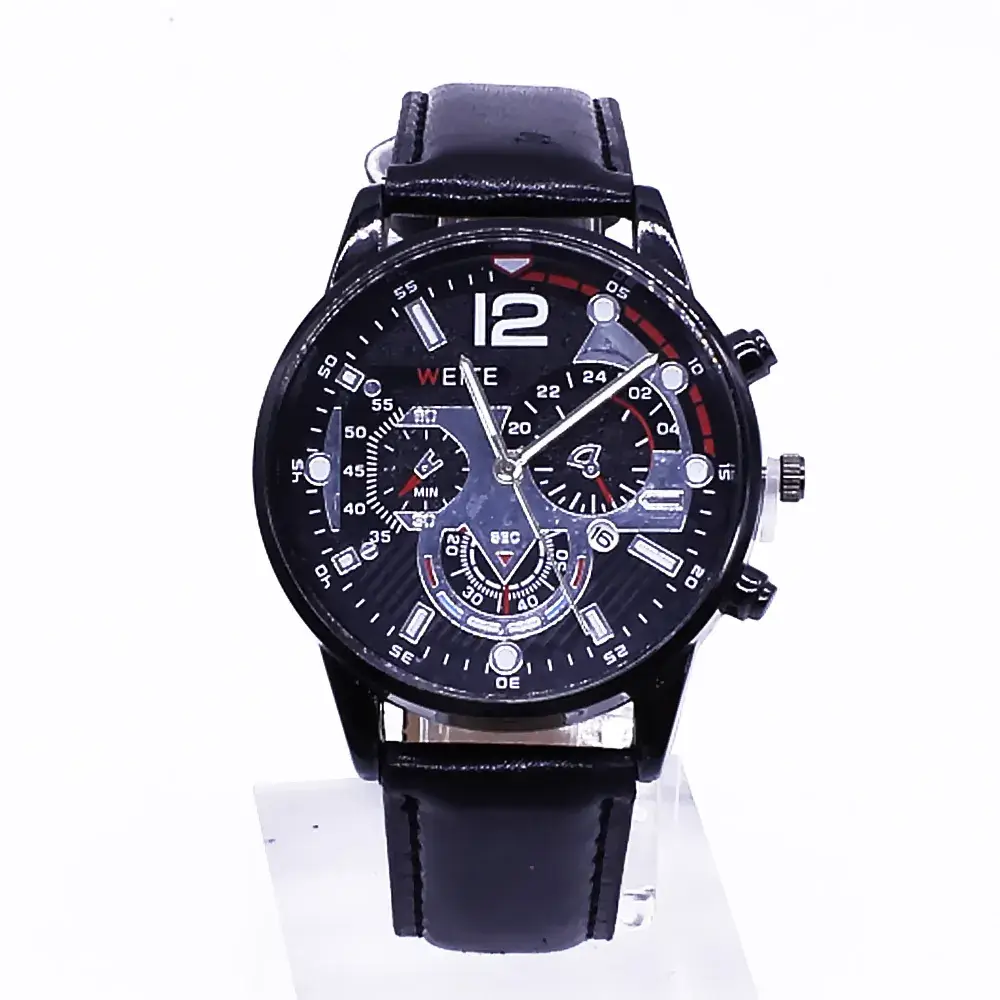 Men's Stainless Steel Chronograph Watch with Black Strap