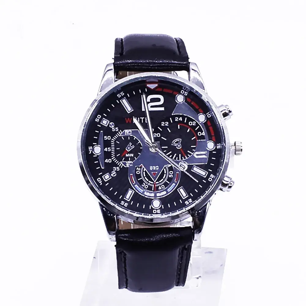 Men's Stainless Steel Chronograph Watch with Black Strap