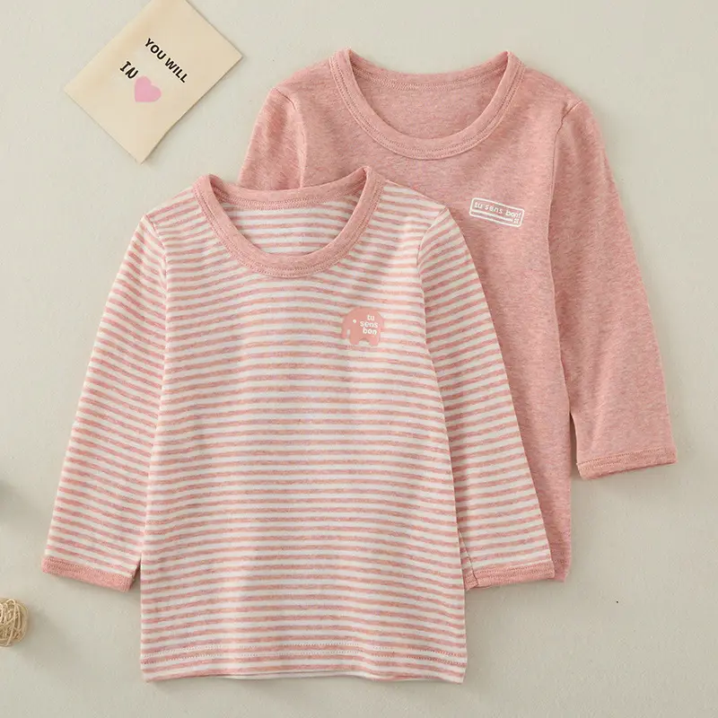 Baby Striped Cotton T-Shirt Medium Pink Striped Medium - Image 2