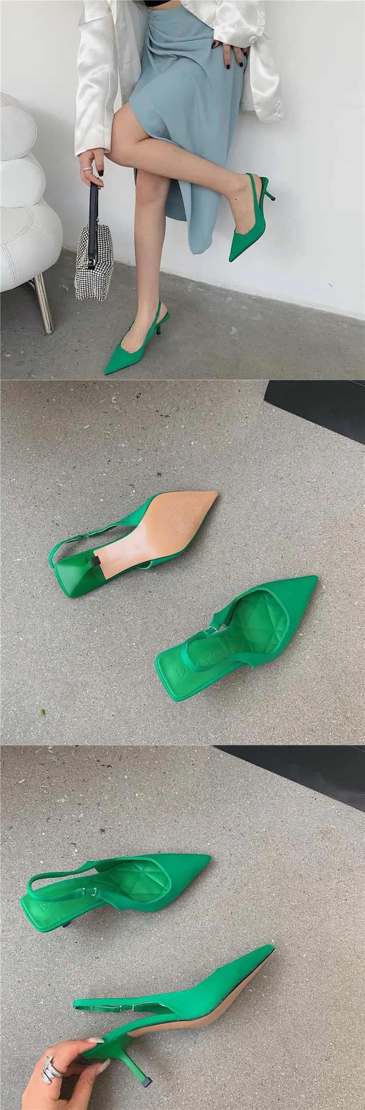 Green Pointed Toe Stiletto Heel Women's Sandals Medium — feature 11