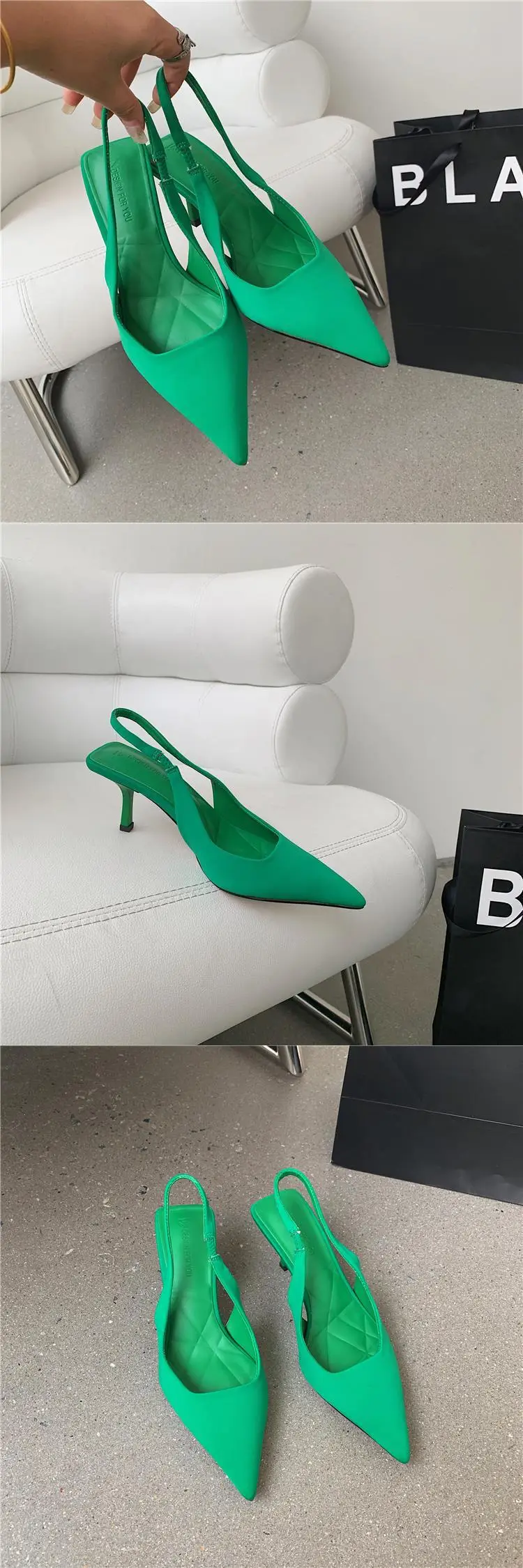 Green Pointed Toe Stiletto Heel Women's Sandals Medium — feature 12