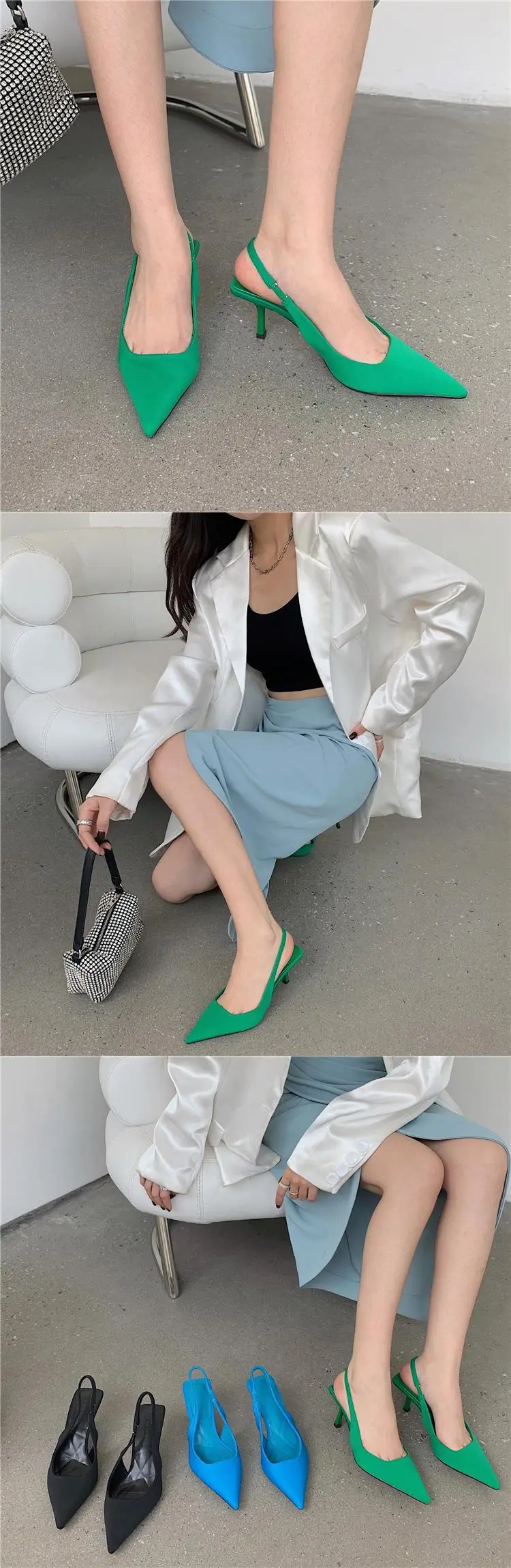 Green Pointed Toe Stiletto Heel Women's Sandals Medium — feature 9