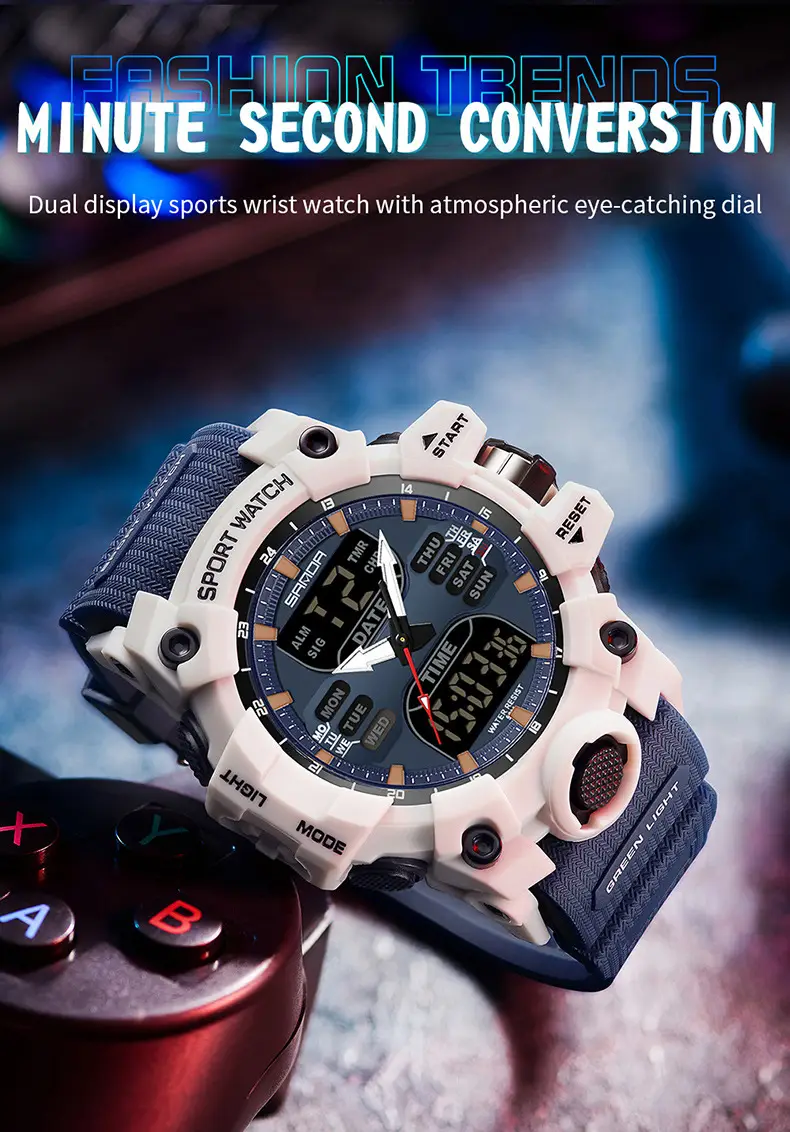 Sanda Waterproof Shockproof Men's Watch Black Digital Display — feature 28