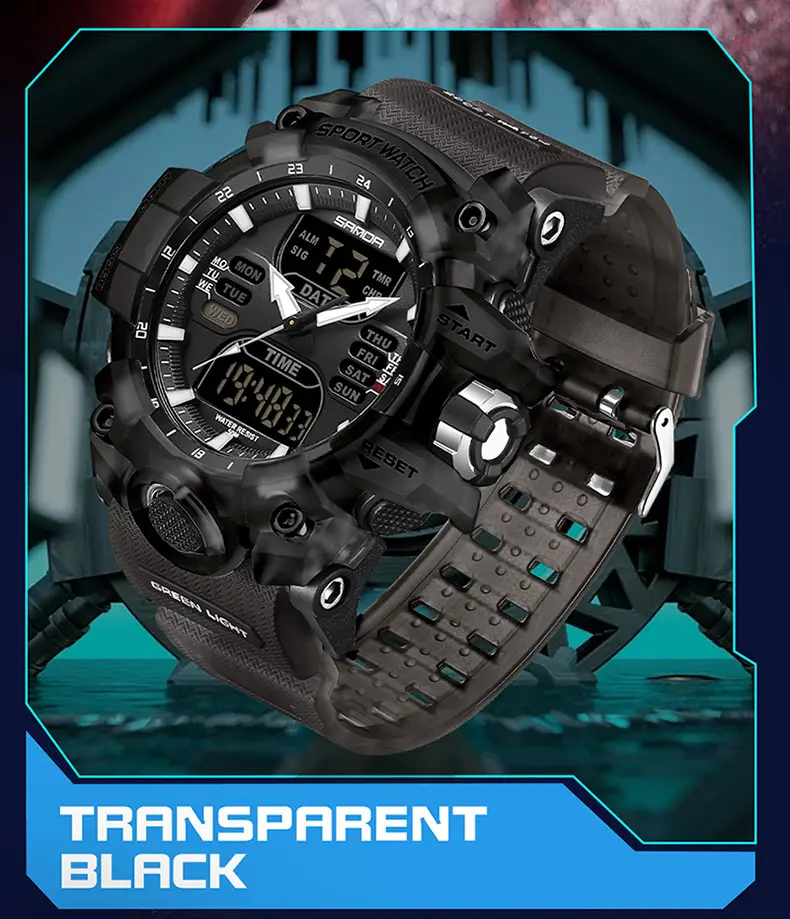 Sanda Waterproof Shockproof Men's Watch Black Digital Display — feature 29