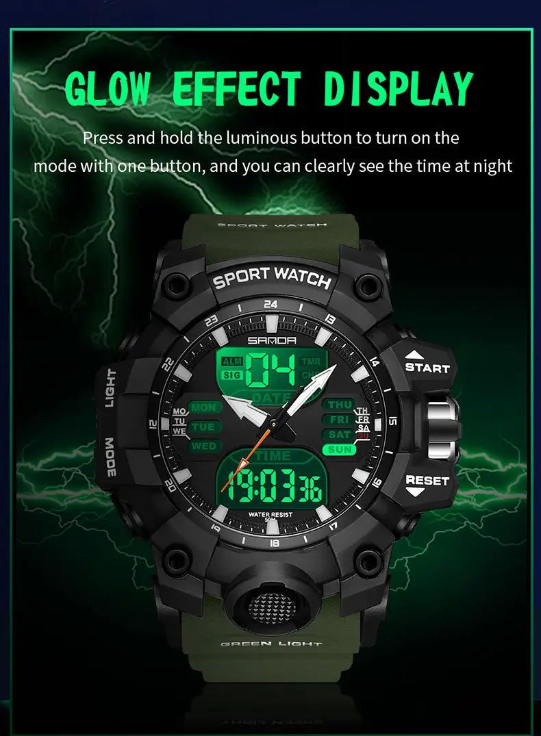 Sanda Waterproof Shockproof Men's Watch Black Digital Display — feature 30
