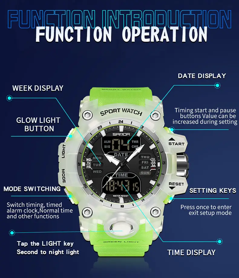 Sanda Waterproof Shockproof Men's Watch Black Digital Display — feature 38