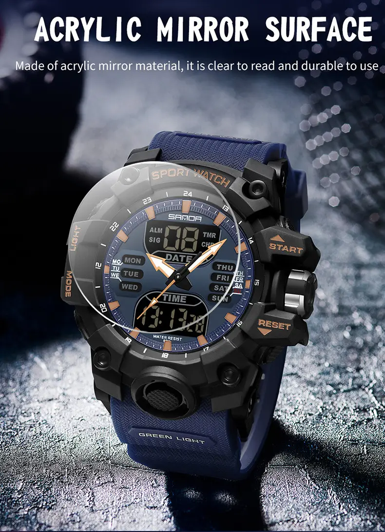 Sanda Waterproof Shockproof Men's Watch Black Digital Display — feature 40