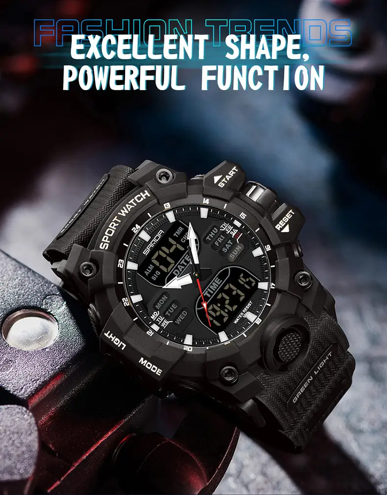 Sanda Waterproof Shockproof Men's Watch Black Digital Display — feature 44