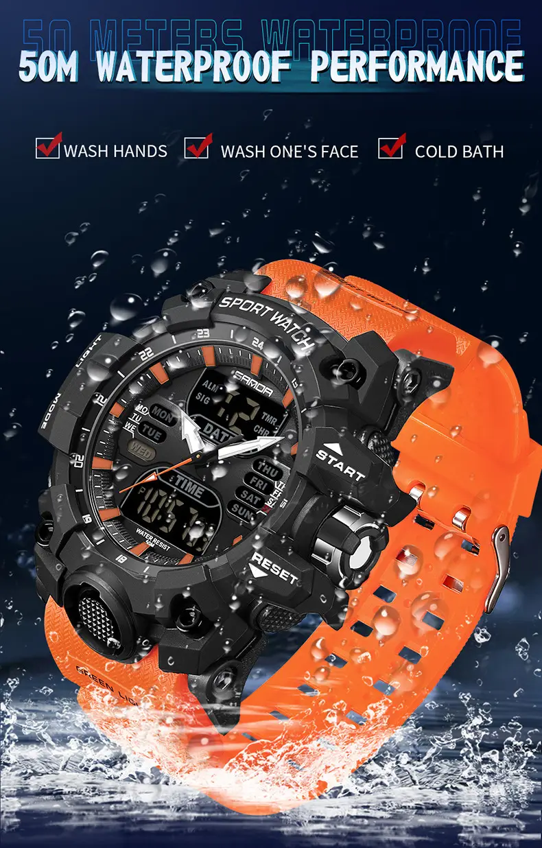 Sanda Waterproof Shockproof Men's Watch Black Digital Display — feature 47