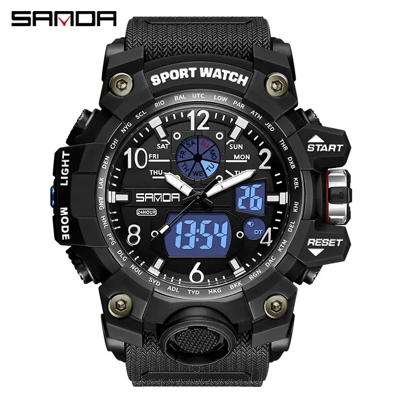Sanda Waterproof Shockproof Men's Watch Black Digital Display - Image 48