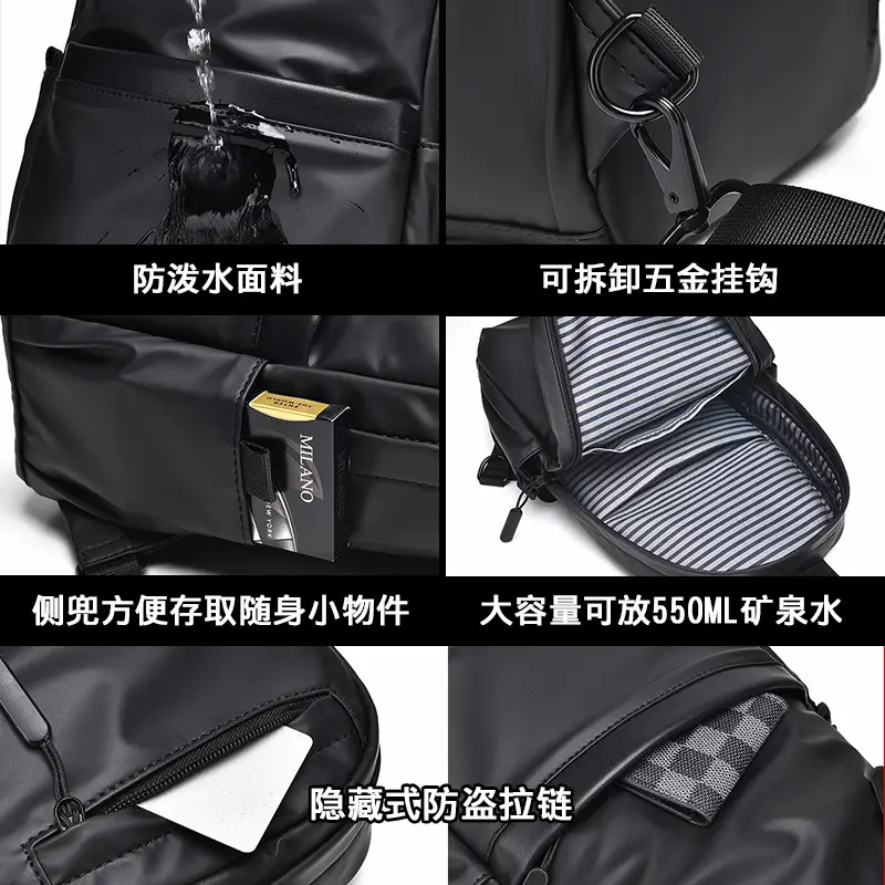 Men's Large Capacity Business Shoulder Bag Black - Image 7