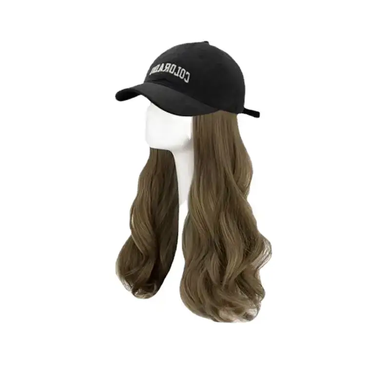 Women's Long Curly Hair Baseball Cap Wig Full Headset - Image 11