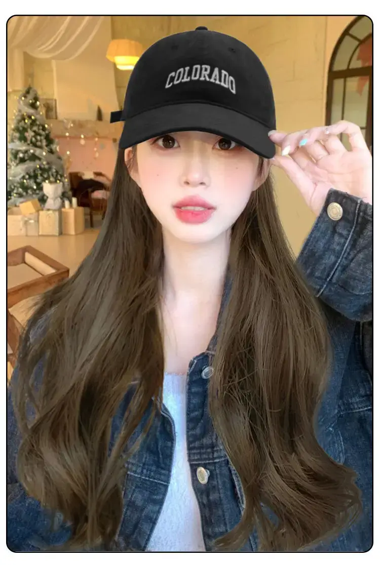 Women's Long Curly Hair Baseball Cap Wig Full Headset — feature 10