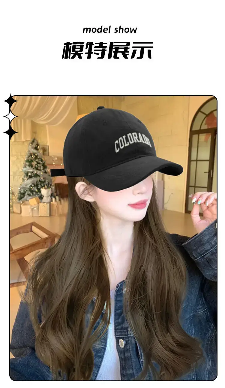 Women's Long Curly Hair Baseball Cap Wig Full Headset — feature 8