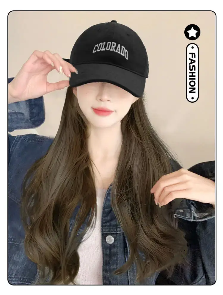 Women's Long Curly Hair Baseball Cap Wig Full Headset — feature 9