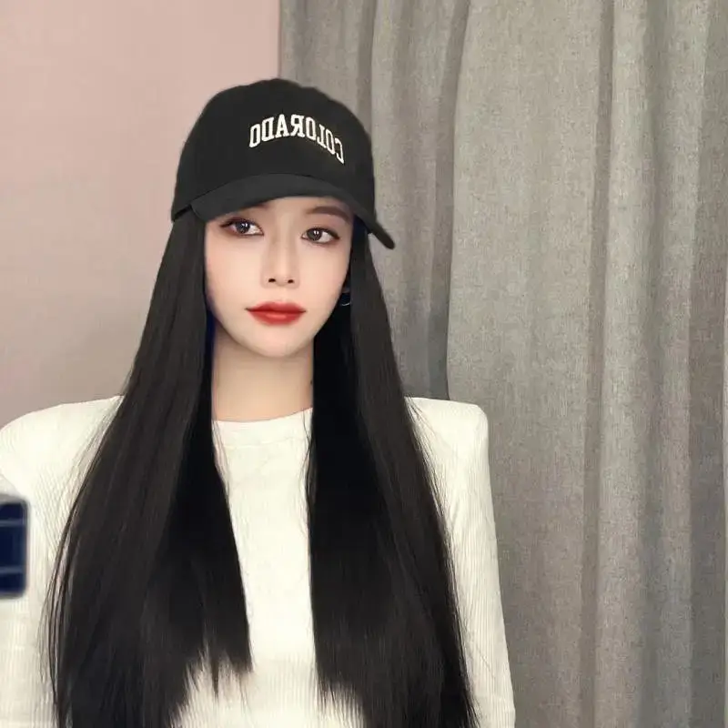 Women's Long Curly Hair Baseball Cap Wig Full Headset - Image 5