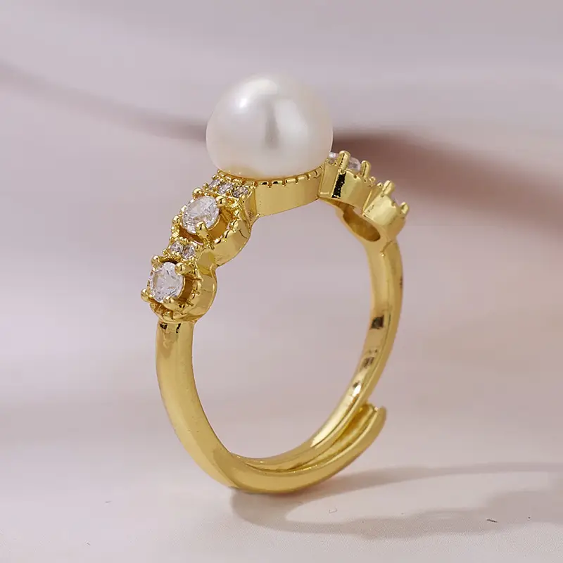 Pearl & Zircon Adjustable Ring for Women - Image 2
