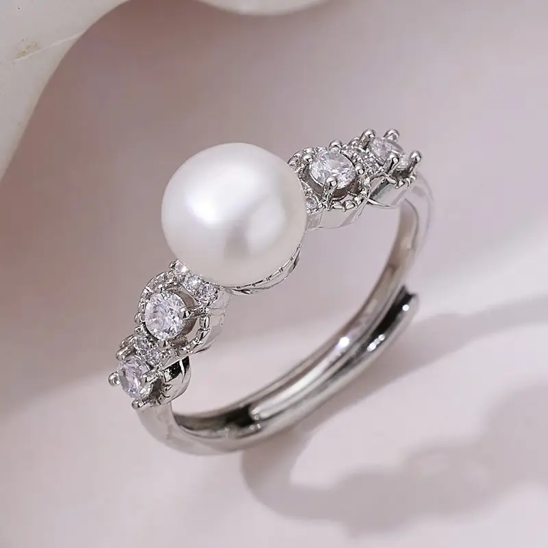 Pearl & Zircon Adjustable Ring for Women - Image 3