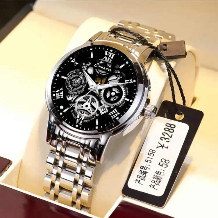 Hollow Design Men's Quartz Watch with Luminous Dial — feature 5