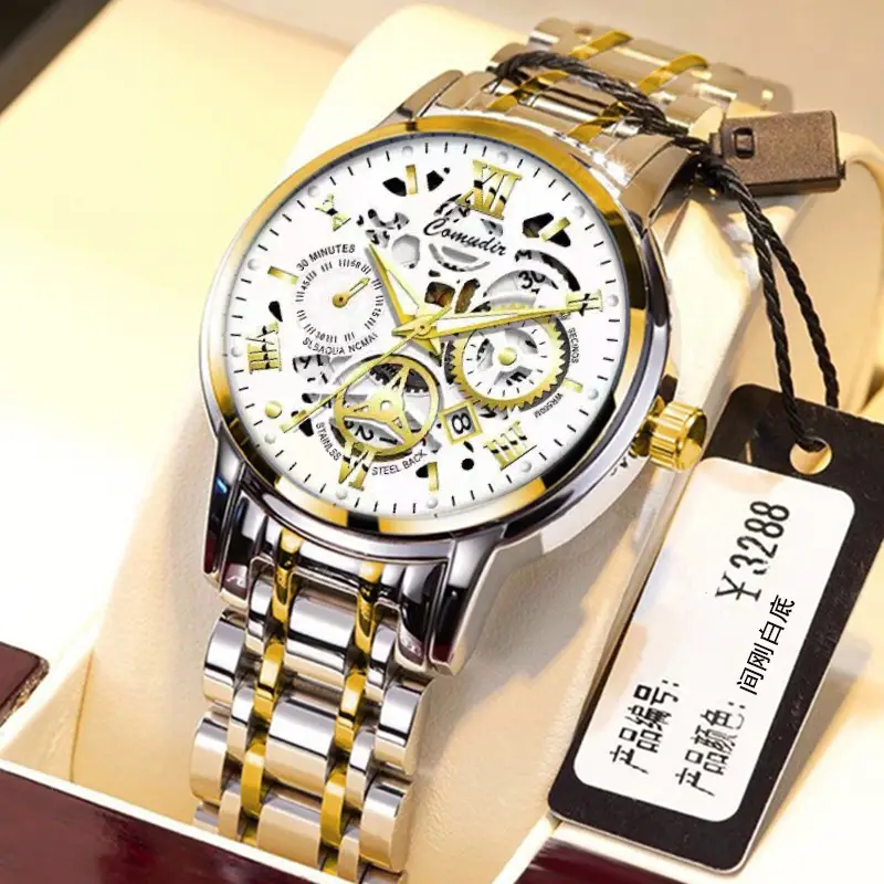 Hollow Design Men's Quartz Watch with Luminous Dial - Image 2