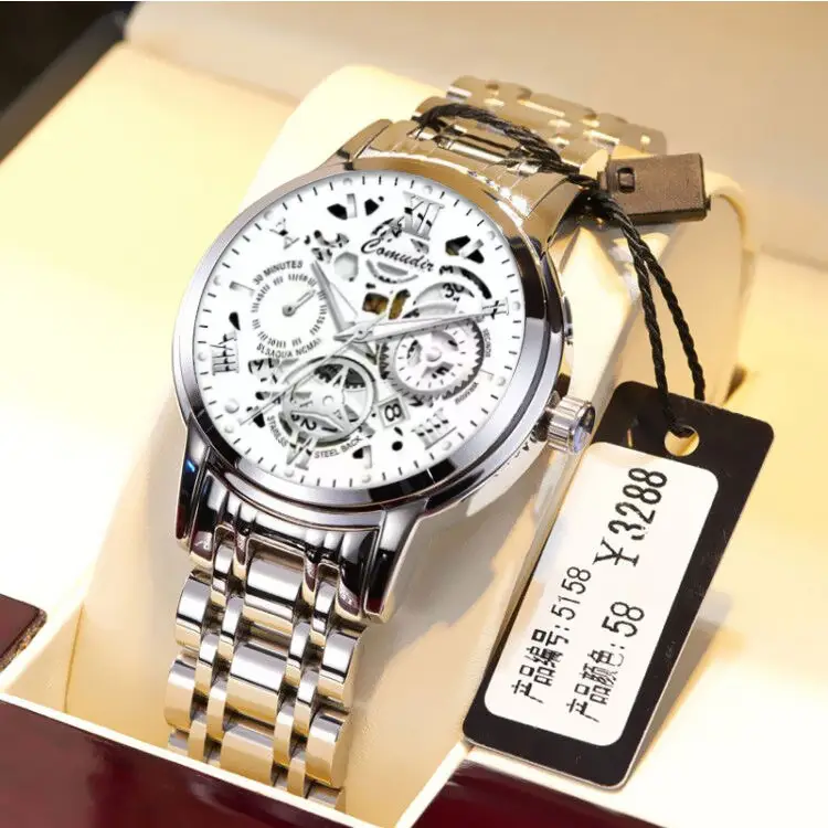 Hollow Design Men's Quartz Watch with Luminous Dial - Image 5