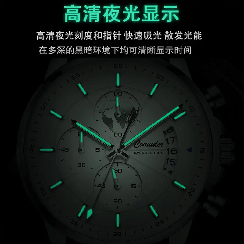 Men's Rose Gold Quartz Watch with Luminous Dial & Leather Strap - Image 6