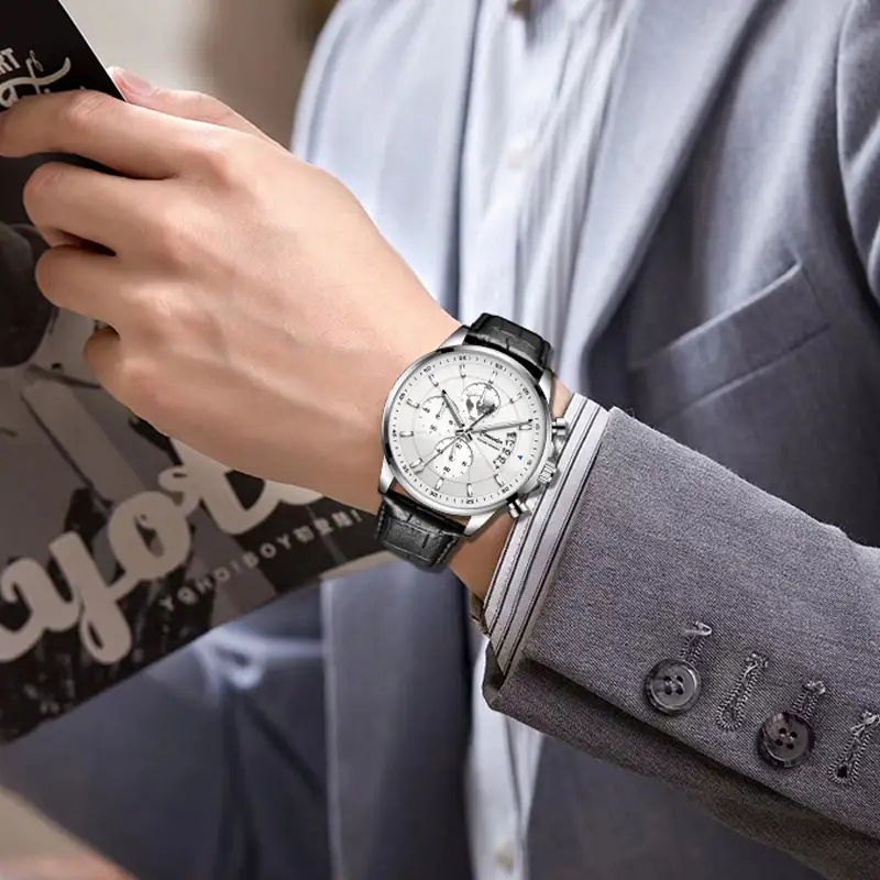 Men's Rose Gold Quartz Watch with Luminous Dial & Leather Strap - Image 7