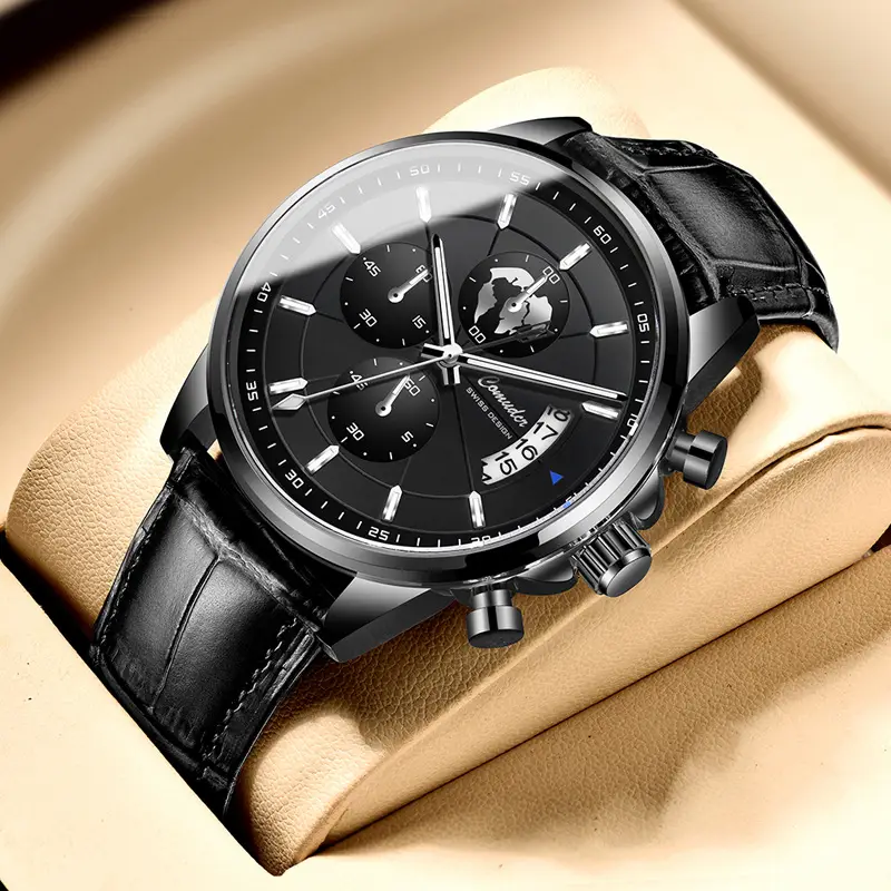 Men's Rose Gold Quartz Watch with Luminous Dial & Leather Strap - Image 4