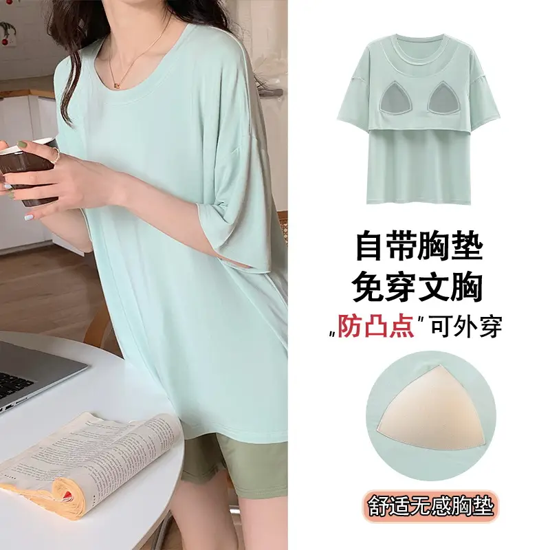 Women's Pink Modal Pajamas with Chest Pad - Image 23