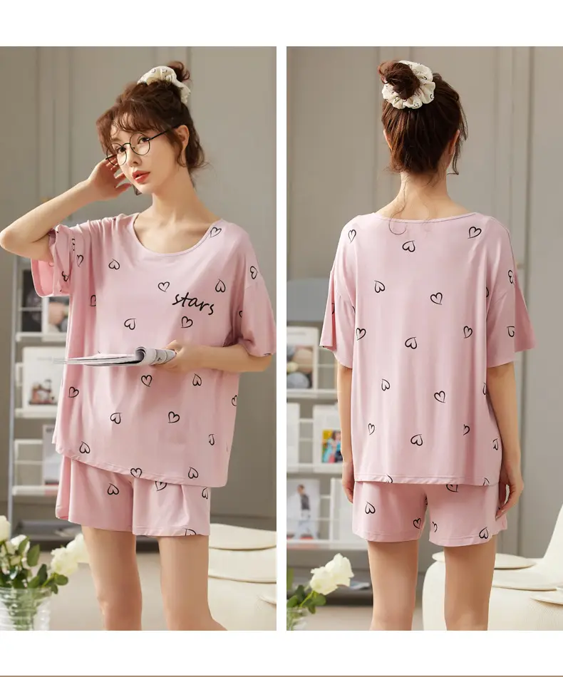 Women's Pink Modal Pajamas with Chest Pad — feature 29