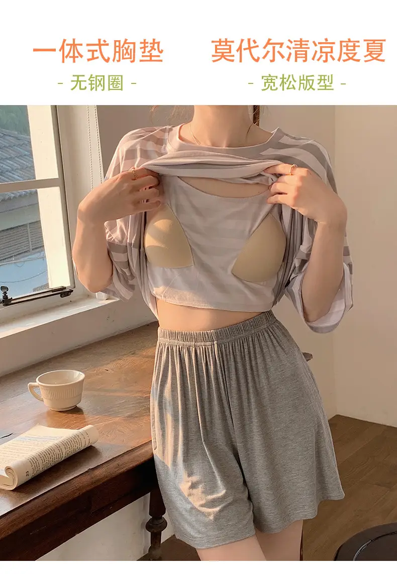 Women's Pink Modal Pajamas with Chest Pad — feature 3