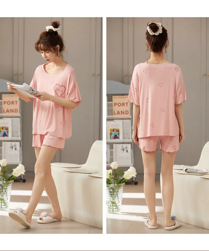 Women's Pink Modal Pajamas with Chest Pad — feature 30