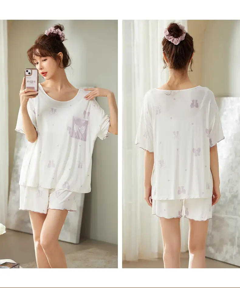 Women's Pink Modal Pajamas with Chest Pad — feature 31