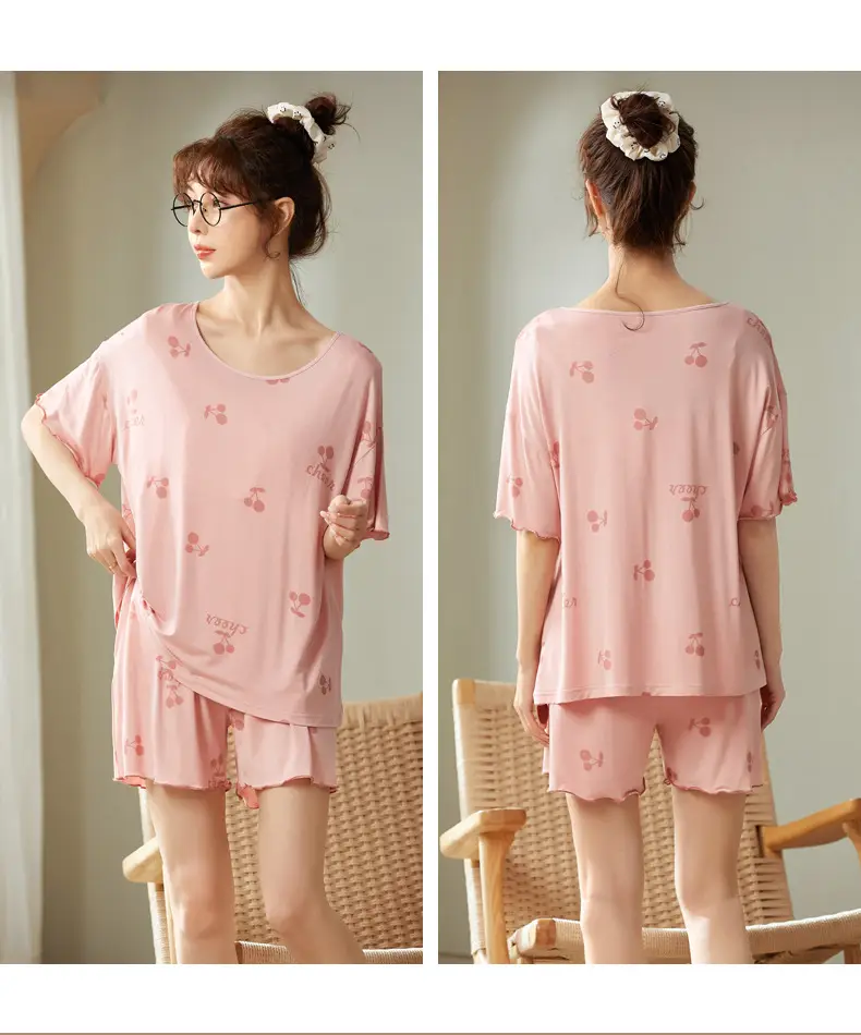 Women's Pink Modal Pajamas with Chest Pad — feature 34