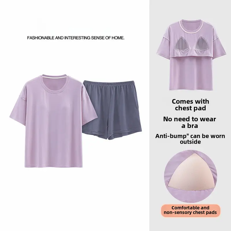 Women's Pink Modal Pajamas with Chest Pad - Image 18
