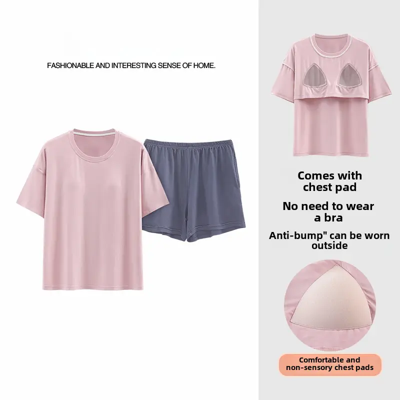 Women's Pink Modal Pajamas with Chest Pad - Image 4