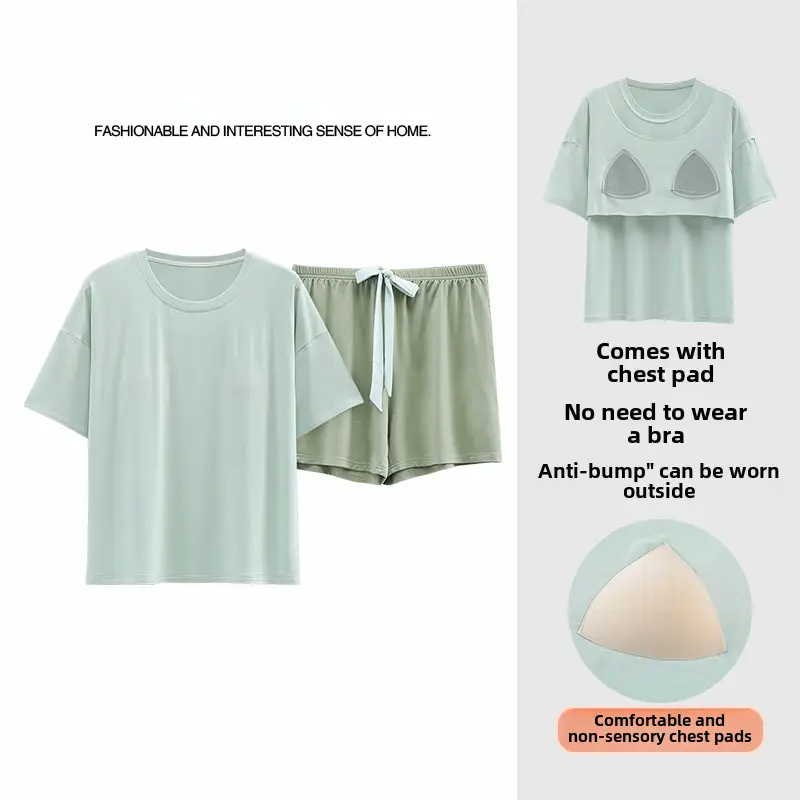 Women's Pink Modal Pajamas with Chest Pad - Image 7