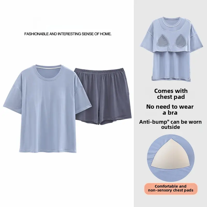 Women's Pink Modal Pajamas with Chest Pad - Image 9
