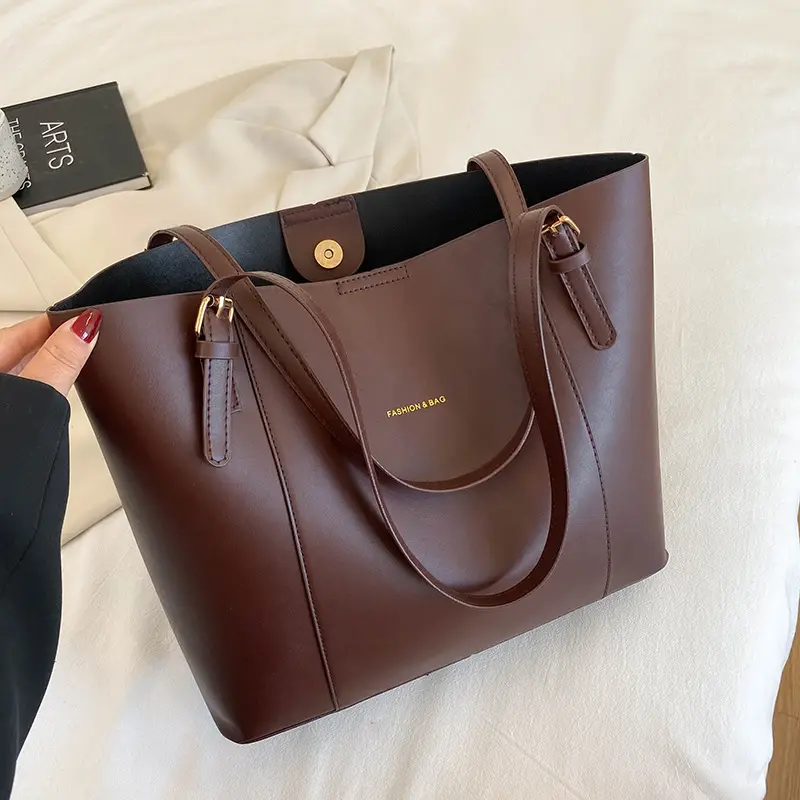 Vintage Black Leather Tote Bag for Women 2023 Winter - Image 6